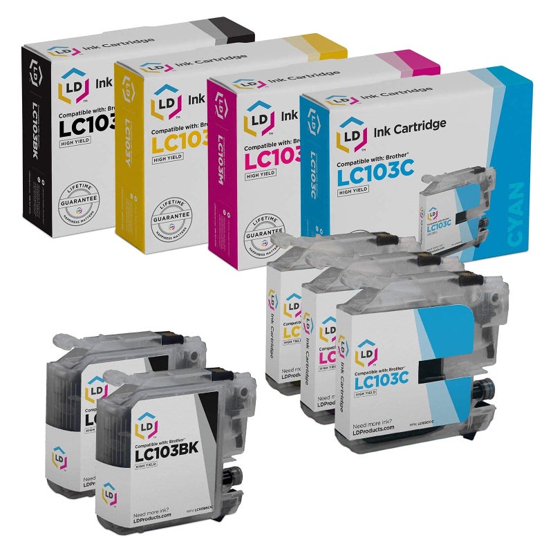 LD Compatible Ink Cartridge Replacement for Brother LC103 High Yield (2 Black, 1 Cyan, 1 Magenta, 1 Yellow, 5-Pack) - Image 1